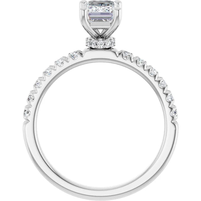 14K White Gold 3.43 CTW Emerald Halo Pavé Diamond Engagement Ring