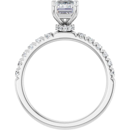 14K White Gold 3.43 CTW Emerald Halo Pavé Diamond Engagement Ring