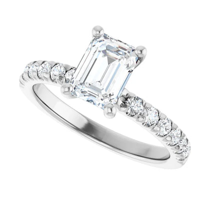 14K White Gold 3.43 CTW Emerald Halo Pavé Diamond Engagement Ring