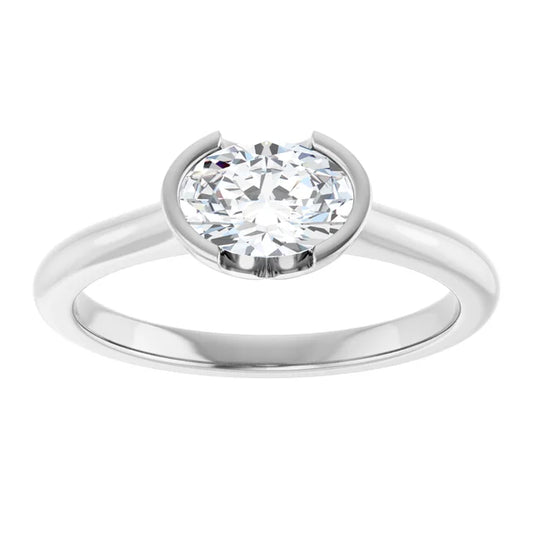 14K White Gold 1.05 CTW Oval Half Bezel Lab Grown Diamond Engagement Ring