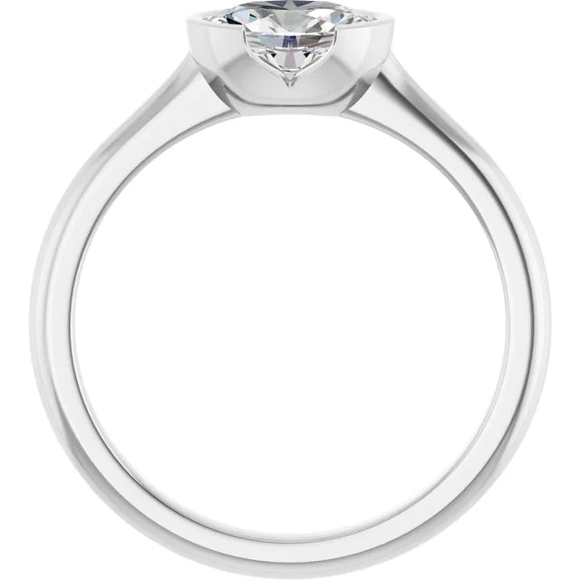 14K White Gold 1.05 CTW Oval Half Bezel Lab Grown Diamond Engagement Ring-diamondnetjewellery