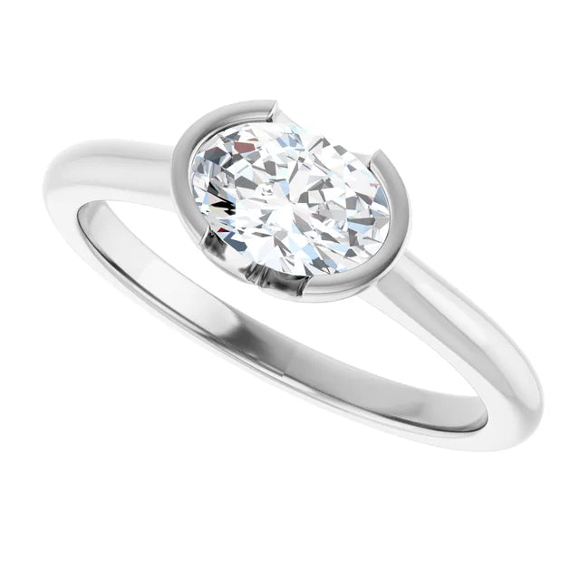 14K White Gold 1.05 CTW Oval Half Bezel Lab Grown Diamond Engagement Ring-diamondnetjewellery