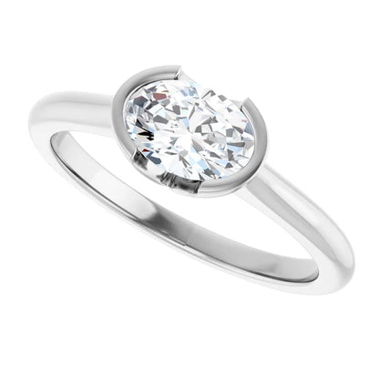 14K White Gold 1.05 CTW Oval Half Bezel Lab Grown Diamond Engagement Ring-diamondnetjewellery