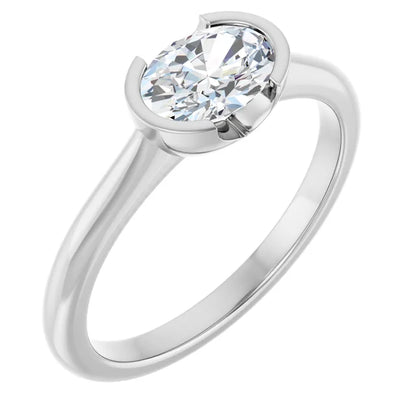 14K White Gold 1.05 CTW Oval Half Bezel Lab Grown Diamond Engagement Ring-diamondnetjewellery