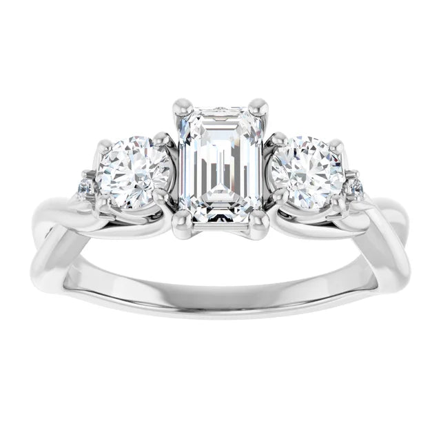 14K White Gold 1.06 CTW Emerald Cut Three-stone Diamond Engagement Ring