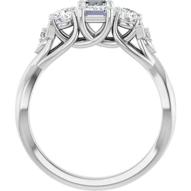 14K White Gold 1.06 CTW Emerald Cut Three-stone Diamond Engagement Ring