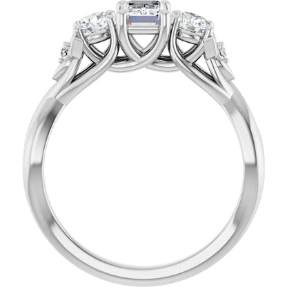 14K White Gold 1.06 CTW Emerald Cut Three-stone Diamond Engagement Ring