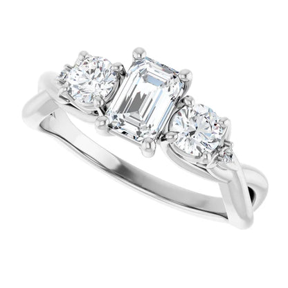 14K White Gold 1.06 CTW Emerald Cut Three-stone Diamond Engagement Ring