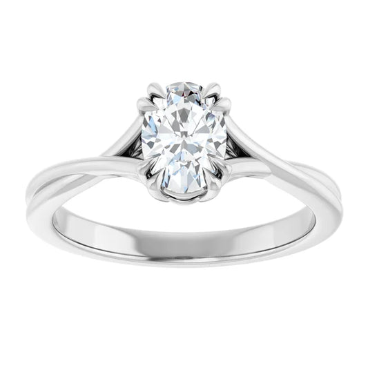 14K White Gold 1.06 CTW Oval Solitaire Criss-Cross Lab Grown Diamond Engagement Ring