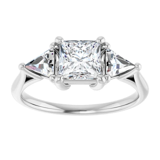 14K White Gold 1.06 CTW Princess Cut Three Stone Diamond Engagement Ring-diamondnetjewellery