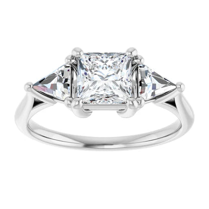 14K White Gold 1.06 CTW Princess Cut Three Stone Diamond Engagement Ring-diamondnetjewellery