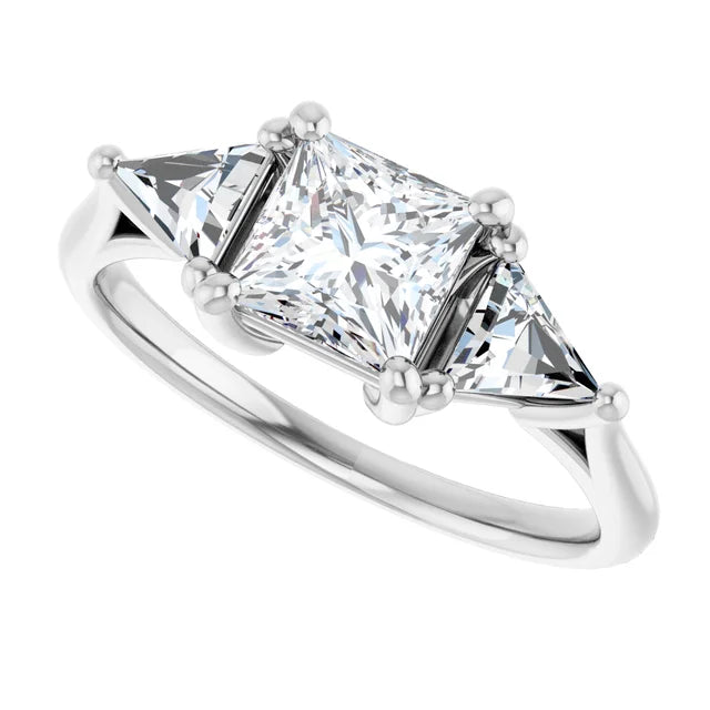 14K White Gold 1.06 CTW Princess Cut Three Stone Diamond Engagement Ring-diamondnetjewellery