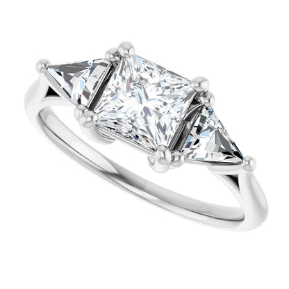 14K White Gold 1.06 CTW Princess Cut Three Stone Diamond Engagement Ring-diamondnetjewellery