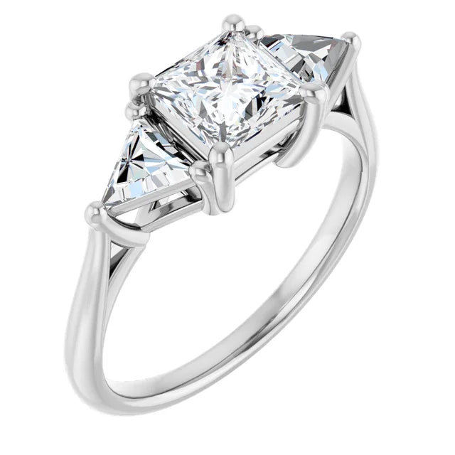 14K White Gold 1.06 CTW Princess Cut Three Stone Diamond Engagement Ring-diamondnetjewellery