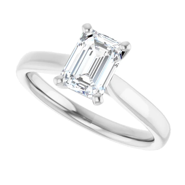 14K White Gold 1.07 CTW Emerald Solitaire Lab Grown Diamond Engagement Ring