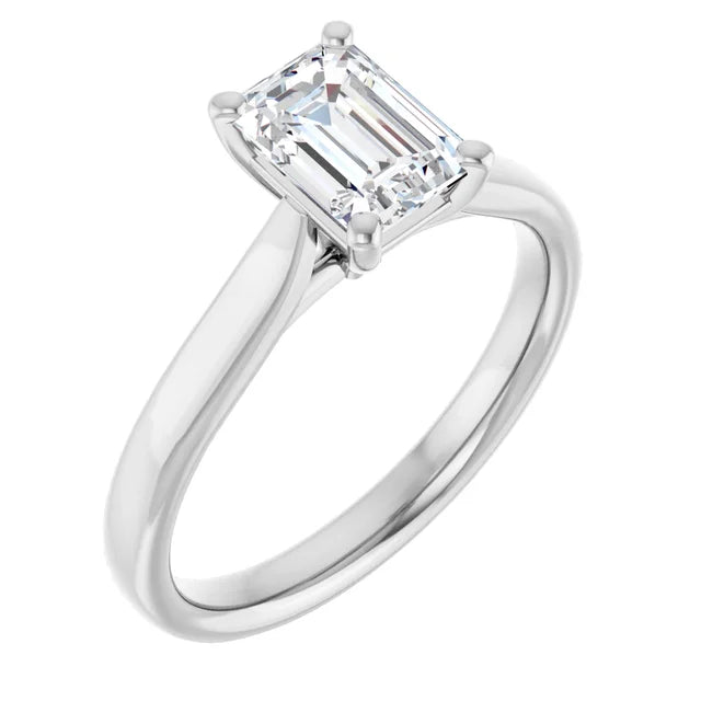 14K White Gold 1.07 CTW Emerald Solitaire Lab Grown Diamond Engagement Ring