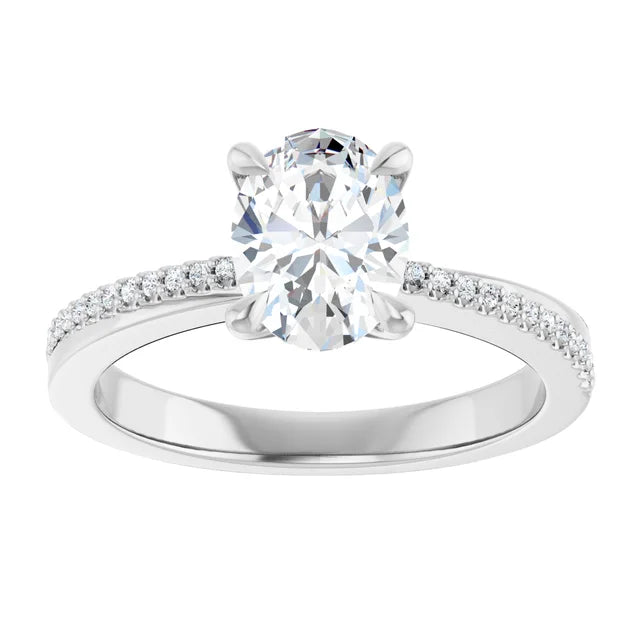 14K White Gold 1.07 CTW Oval Accented Diamond Engagement Ring