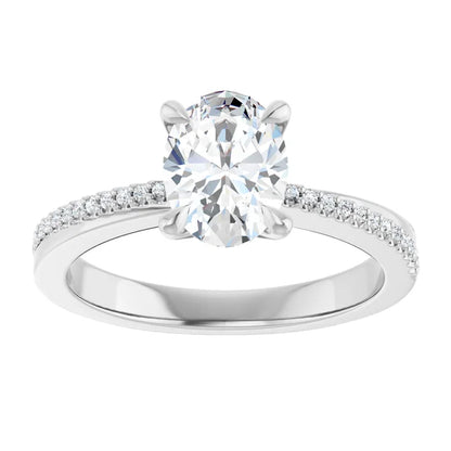 14K White Gold 1.07 CTW Oval Accented Diamond Engagement Ring