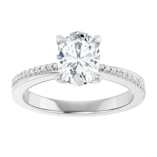 14K White Gold 1.07 CTW Oval Accented Diamond Engagement Ring