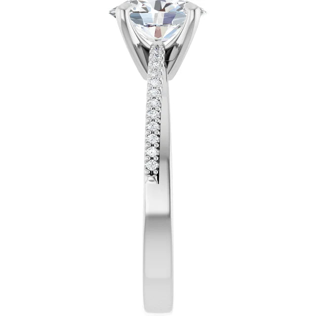 14K White Gold 1.07 CTW Oval Accented Diamond Engagement Ring