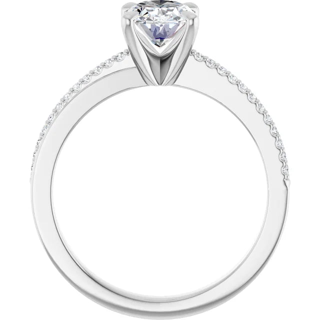 14K White Gold 1.07 CTW Oval Accented Diamond Engagement Ring