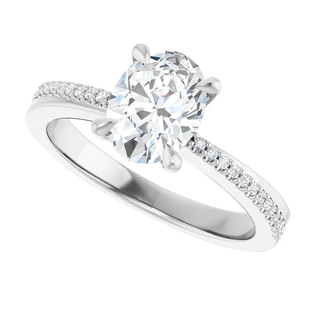 14K White Gold 1.07 CTW Oval Accented Diamond Engagement Ring