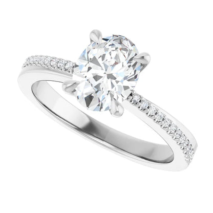 14K White Gold 1.07 CTW Oval Accented Diamond Engagement Ring