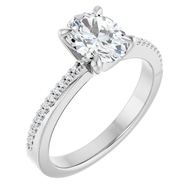 14K White Gold 1.07 CTW Oval Accented Diamond Engagement Ring