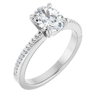 14K White Gold 1.07 CTW Oval Accented Diamond Engagement Ring