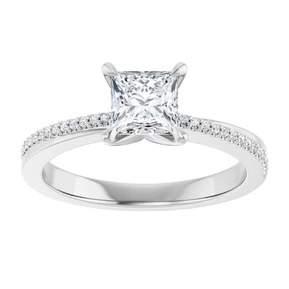 14K White Gold 1.07 CTW Princess Claw Prong Accented Diamond Engagement Ring