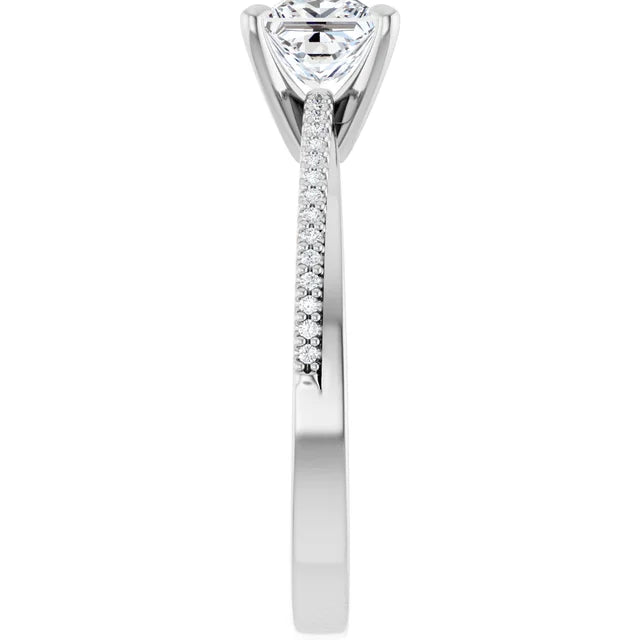 14K White Gold 1.07 CTW Princess Claw Prong Accented Diamond Engagement Ring