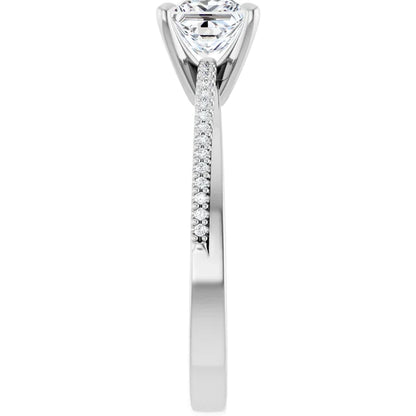 14K White Gold 1.07 CTW Princess Claw Prong Accented Diamond Engagement Ring