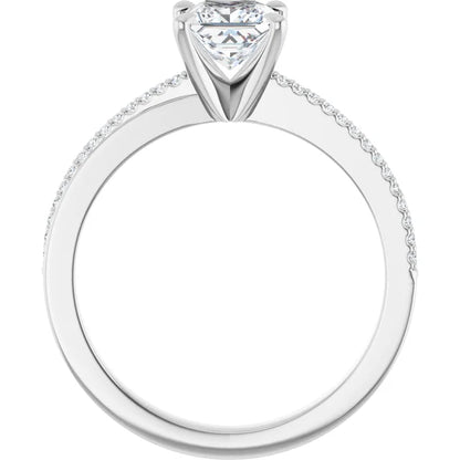 14K White Gold 1.07 CTW Princess Claw Prong Accented Diamond Engagement Ring