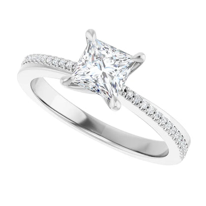 14K White Gold 1.07 CTW Princess Claw Prong Accented Diamond Engagement Ring