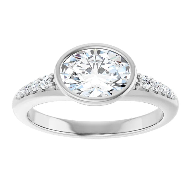 14K White Gold 1.08 CTW Oval Bezel Pavé Lab Grown Diamond Engagement Ring