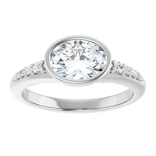 14K White Gold 1.08 CTW Oval Bezel Pavé Lab Grown Diamond Engagement Ring