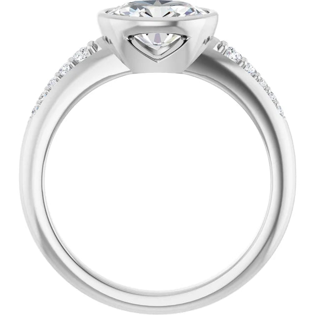 14K White Gold 1.08 CTW Oval Bezel Pavé Lab Grown Diamond Engagement Ring