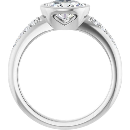 14K White Gold 1.08 CTW Oval Bezel Pavé Lab Grown Diamond Engagement Ring