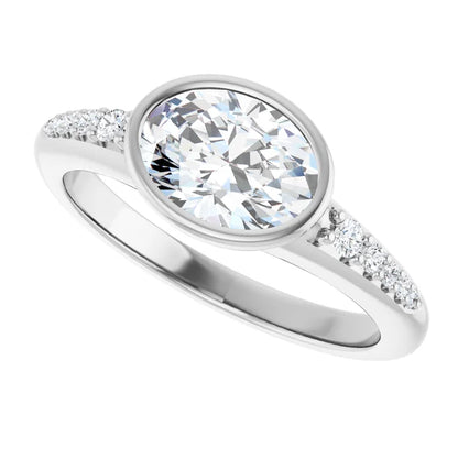 14K White Gold 1.08 CTW Oval Bezel Pavé Lab Grown Diamond Engagement Ring