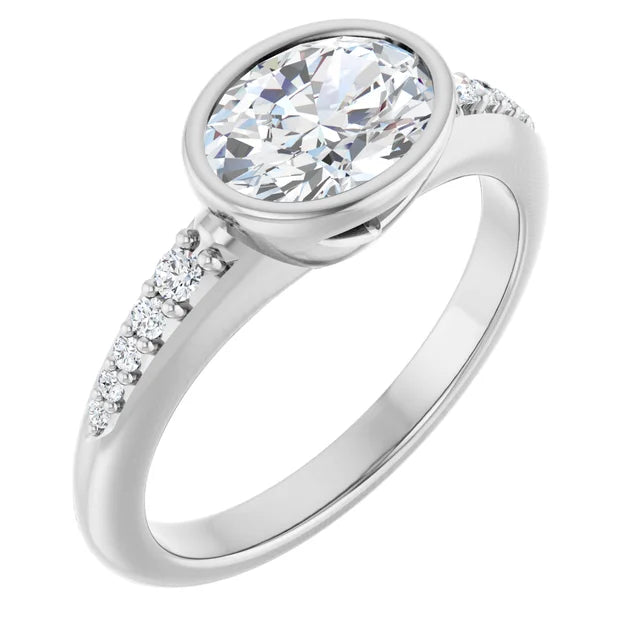 14K White Gold 1.08 CTW Oval Bezel Pavé Lab Grown Diamond Engagement Ring