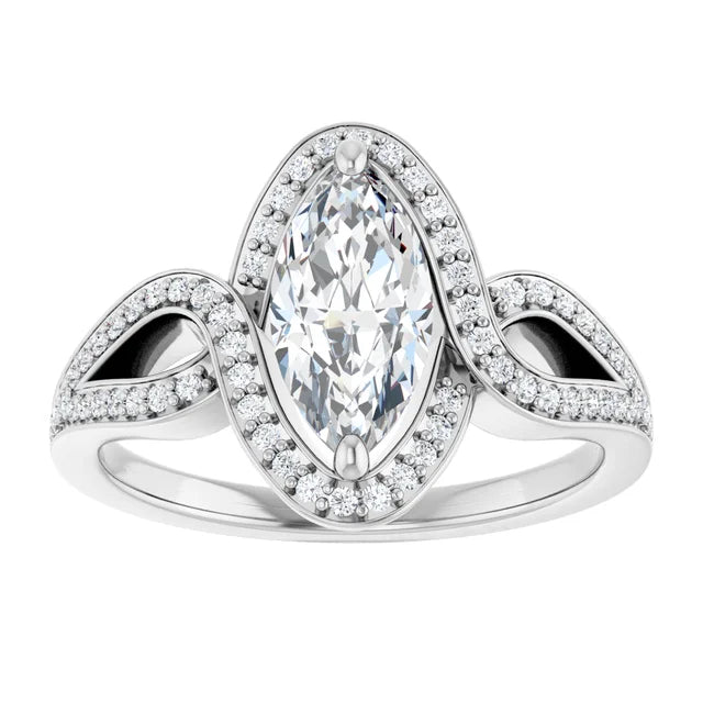 14K White Gold 1.10 CTW Marquise Halo Lab Grown Diamond Engagement Ring