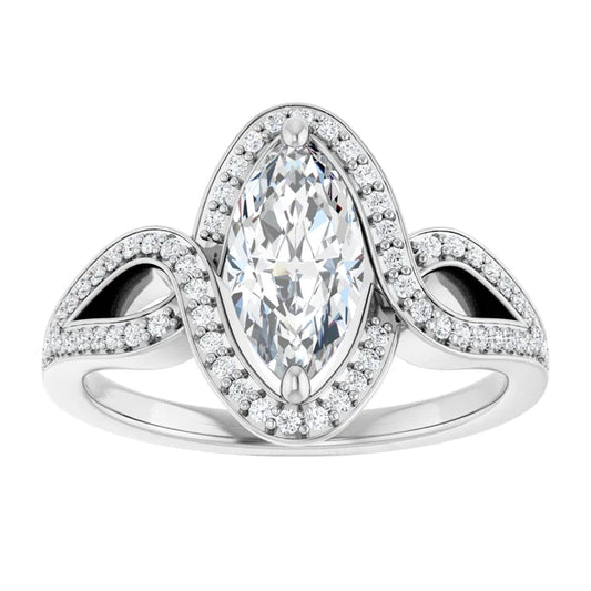 14K White Gold 1.10 CTW Marquise Halo Lab Grown Diamond Engagement Ring