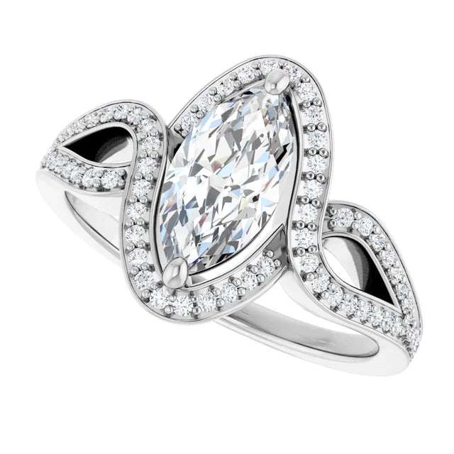 14K White Gold 1.10 CTW Marquise Halo Lab Grown Diamond Engagement Ring