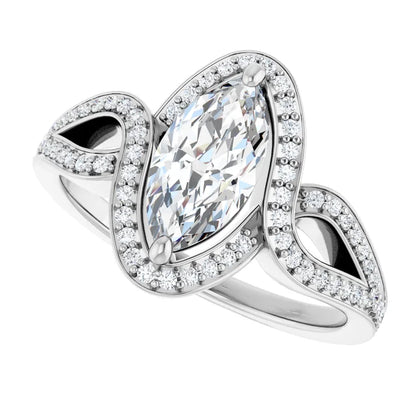 14K White Gold 1.10 CTW Marquise Halo Lab Grown Diamond Engagement Ring