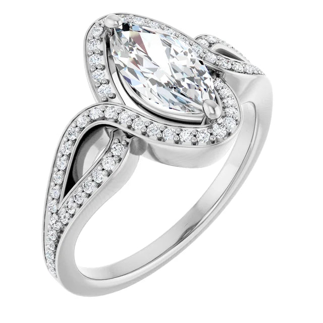 14K White Gold 1.10 CTW Marquise Halo Lab Grown Diamond Engagement Ring