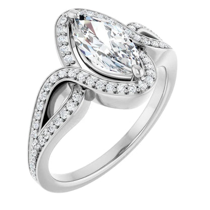 14K White Gold 1.10 CTW Marquise Halo Lab Grown Diamond Engagement Ring