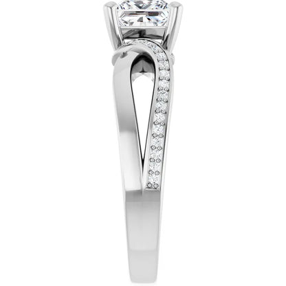 14K White Gold 1.10 CTW Princess Cut Twisted Split Shank Pavé Diamond Engagement Ring