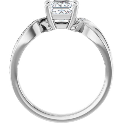 14K White Gold 1.10 CTW Princess Cut Twisted Split Shank Pavé Diamond Engagement Ring
