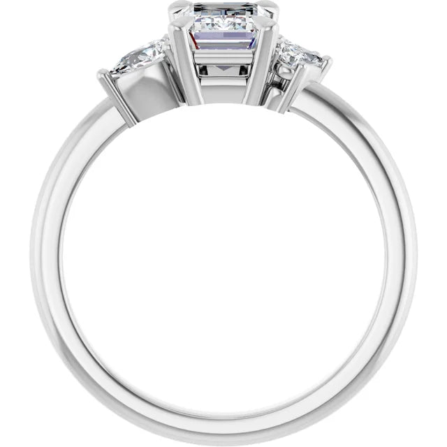 14K White Gold 1.11 CTW Emerald Cut Diamond Engagement Ring with Cluster Accents-diamondnetjewellery
