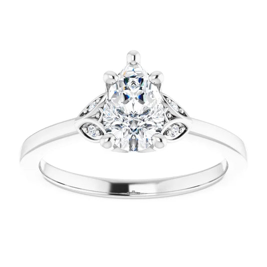 14K White Gold 1.11 CTW Pear Solitaire Pavé Lab Grown Diamond Engagement Ring